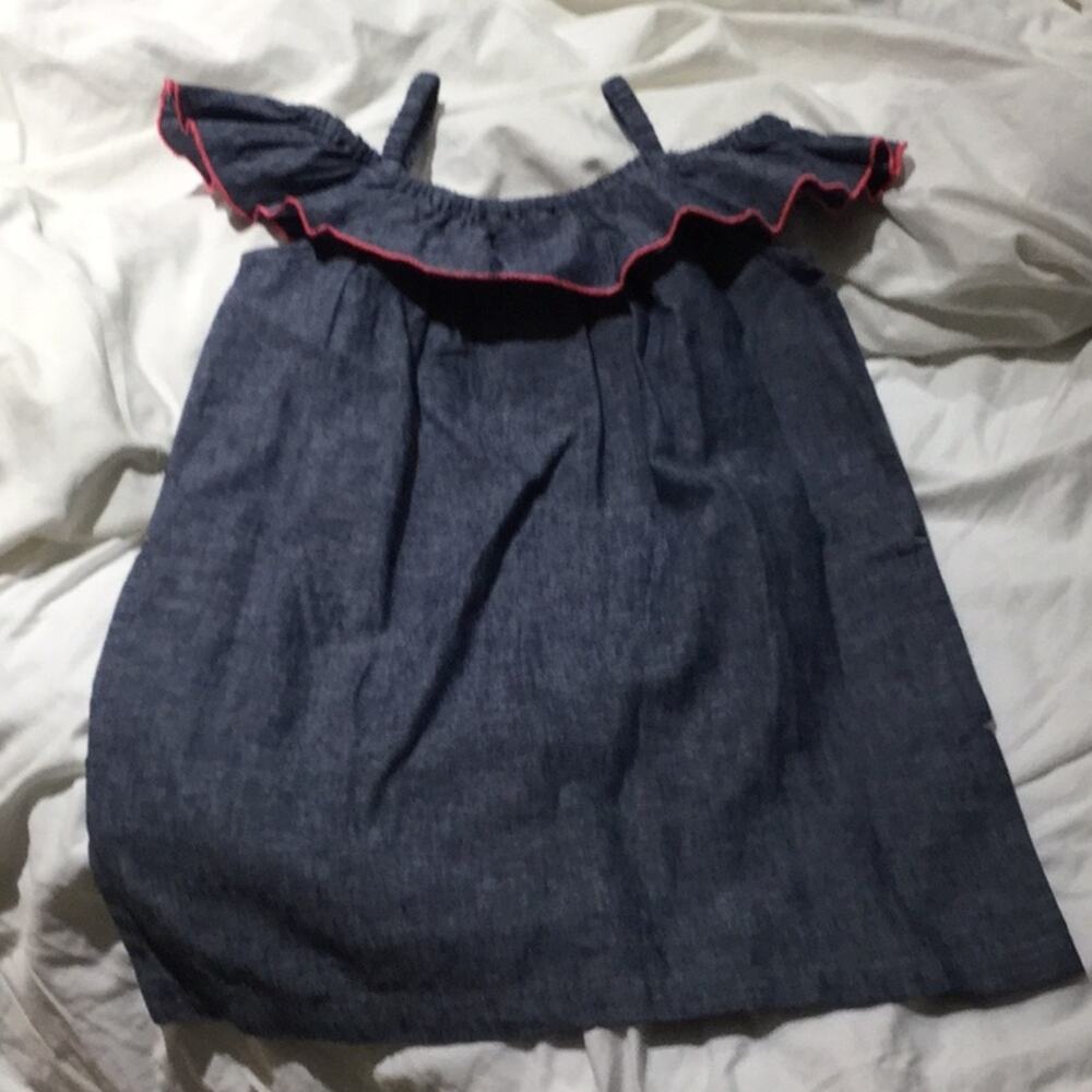 Tea 4t denim cold shoulder dress pink piping NWT